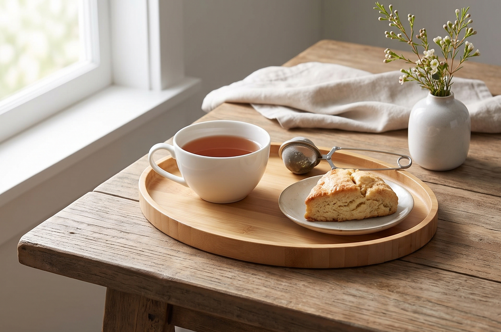 Tea Forte Natural Bamboo Small Oval Decorative Serving Tray for Tea, Coffee, Snacks, 9 in x 7 in