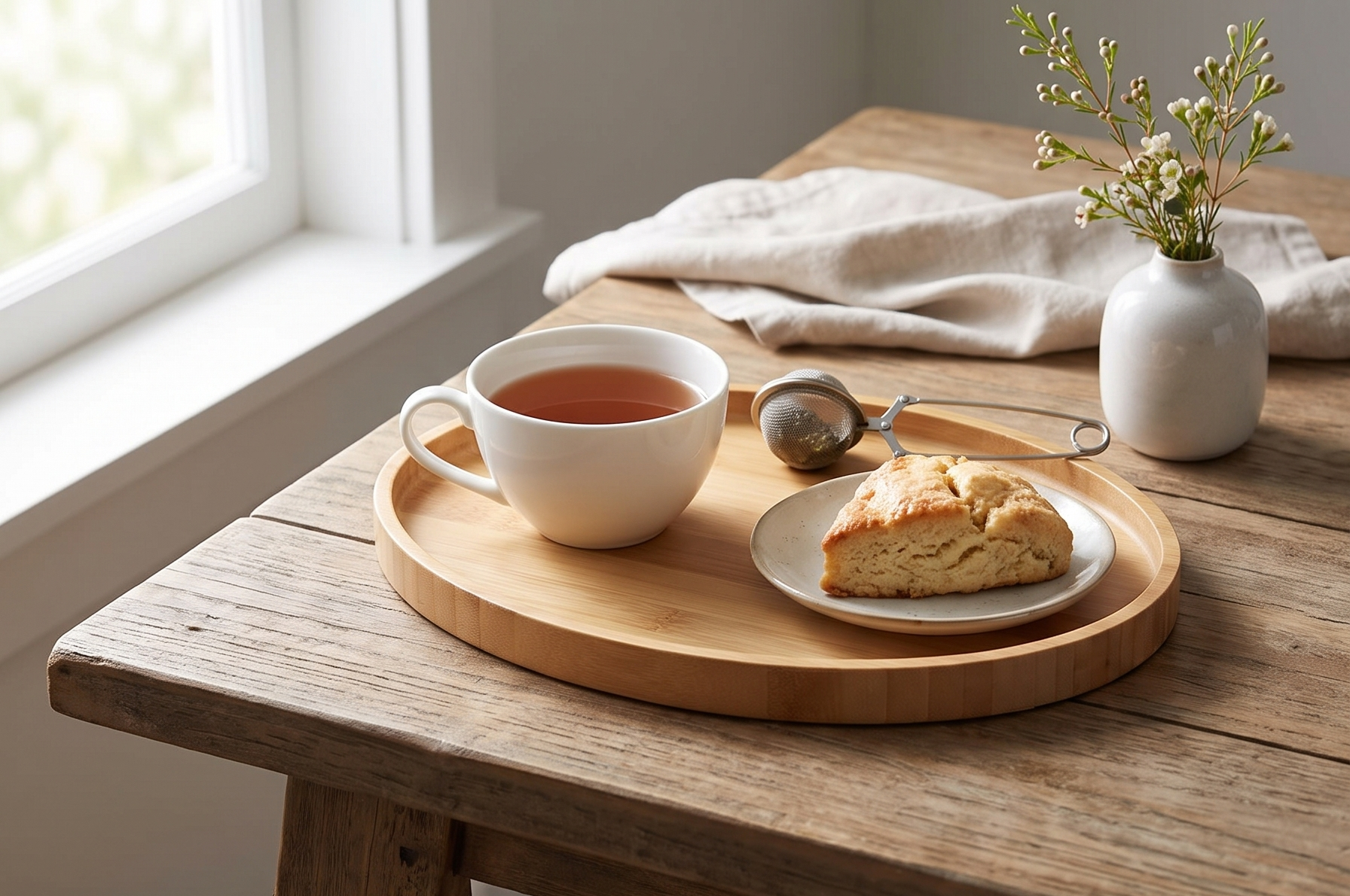 Tea Forte Natural Bamboo Small Oval Decorative Serving Tray for Tea, Coffee, Snacks, 9 in x 7 in