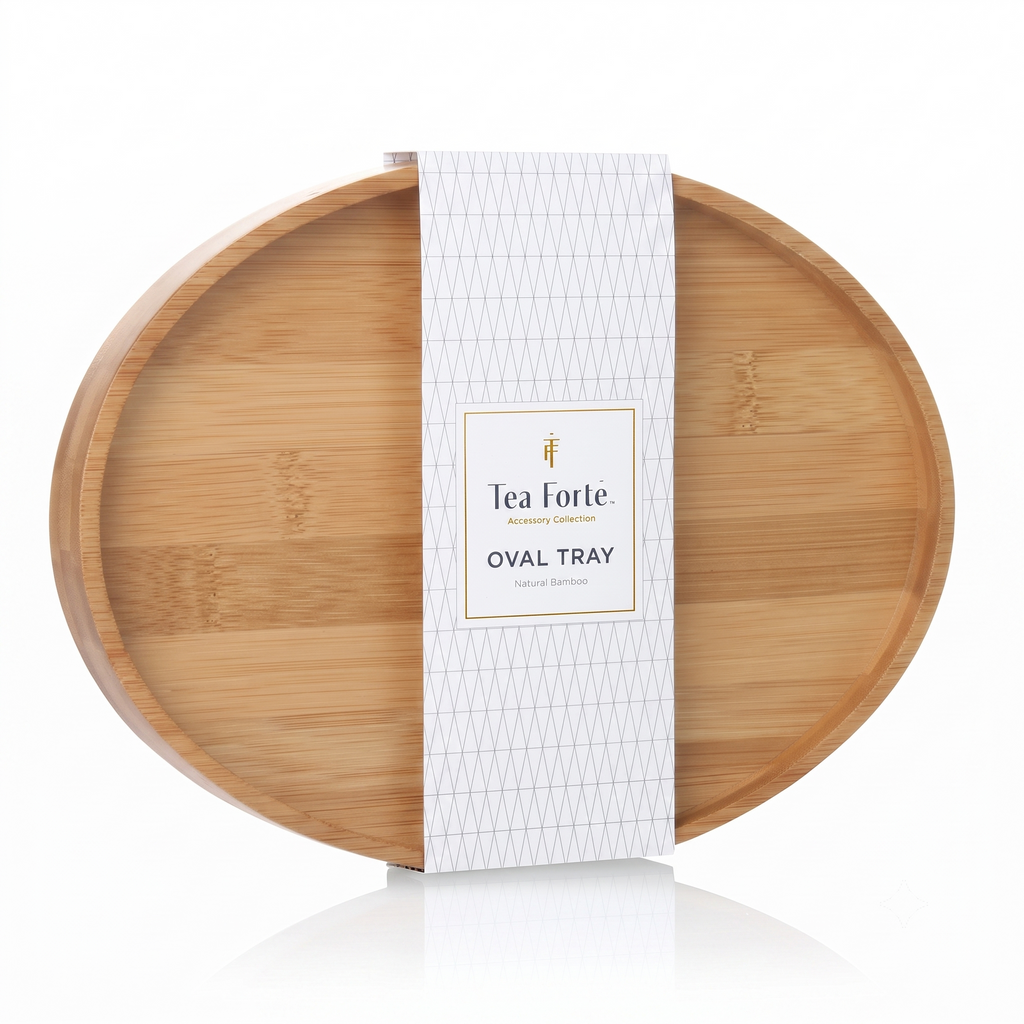 Tea Forte Natural Bamboo Small Oval Decorative Serving Tray for Tea, Coffee, Snacks, 9 in x 7 in