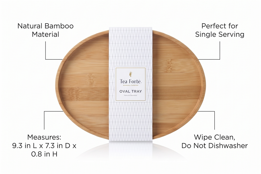 Tea Forte Natural Bamboo Small Oval Decorative Serving Tray for Tea, Coffee, Snacks, 9 in x 7 in