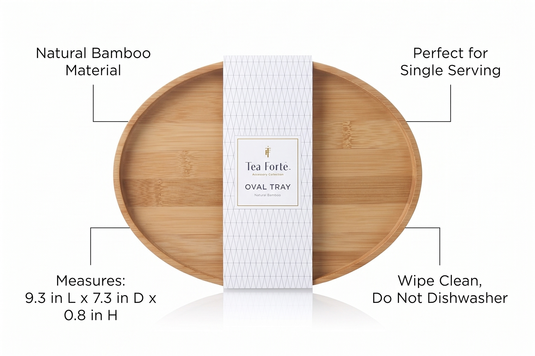 Tea Forte Natural Bamboo Small Oval Decorative Serving Tray for Tea, Coffee, Snacks, 9 in x 7 in