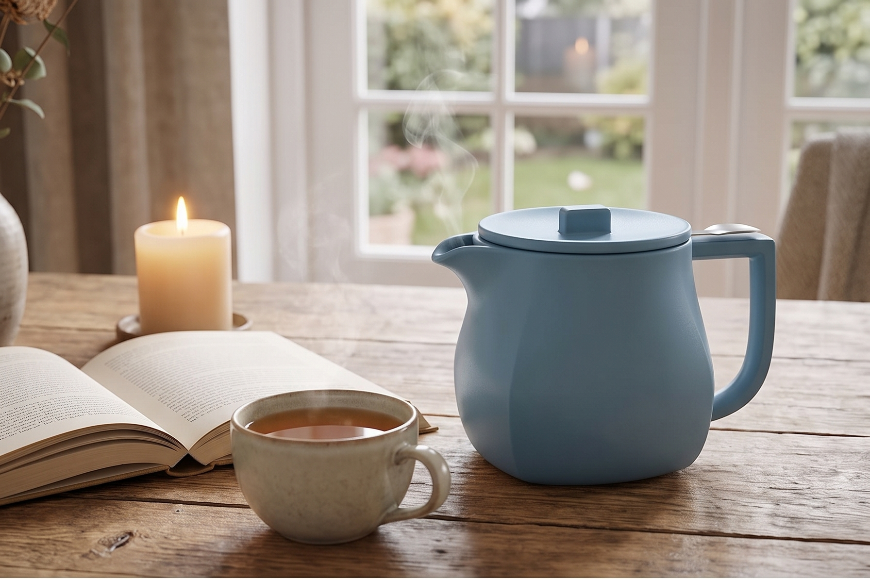 Tea Forte Ceramic Teapot with Removable Stainless Steel Infuser Basket and Lid, Steeps 24 oz. Loose Leaf Tea, Dishwasher & Microwave Safe, Stone Blue
