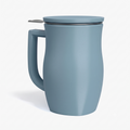 Tea Forte Ceramic Fiore Cup with Handle, Removeable Stainless Steel Infuser Basket and Lid, Steeps 14 oz Loose Leaf Tea, Dishwasher & Microwave Safe, Stone Blue