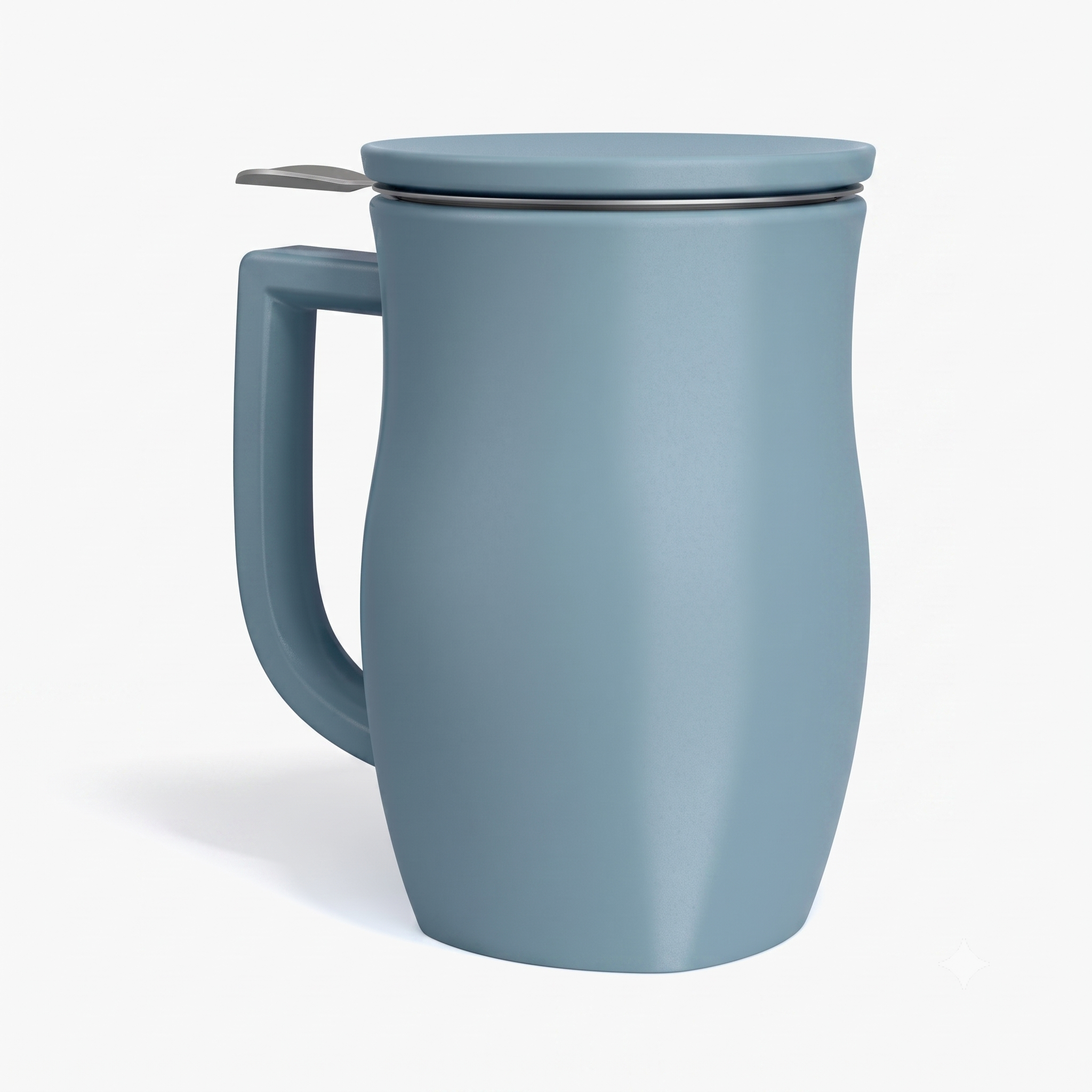 Tea Forte Ceramic Fiore Cup with Handle, Removeable Stainless Steel Infuser Basket and Lid, Steeps 14 oz Loose Leaf Tea, Dishwasher & Microwave Safe, Stone Blue