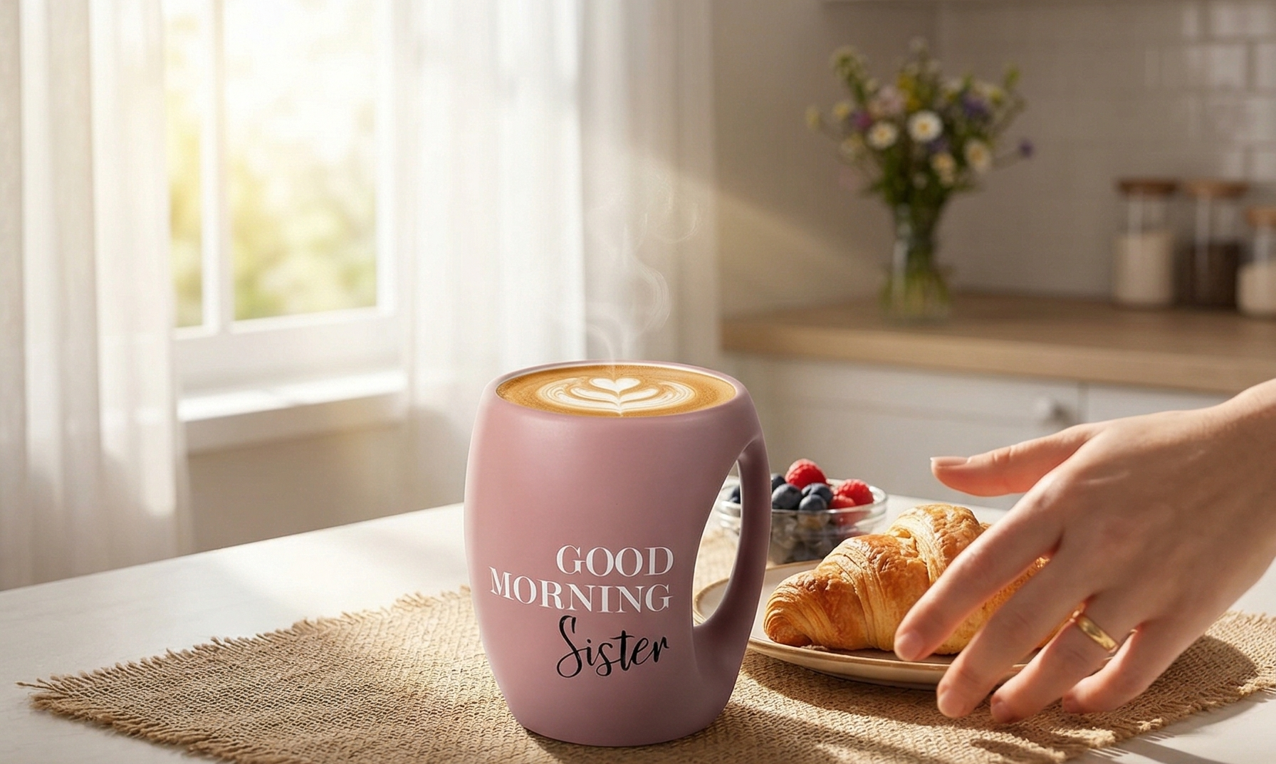 Pavilion - Good Morning Sister - Pink Huggable Hand Warming 16 oz Mug