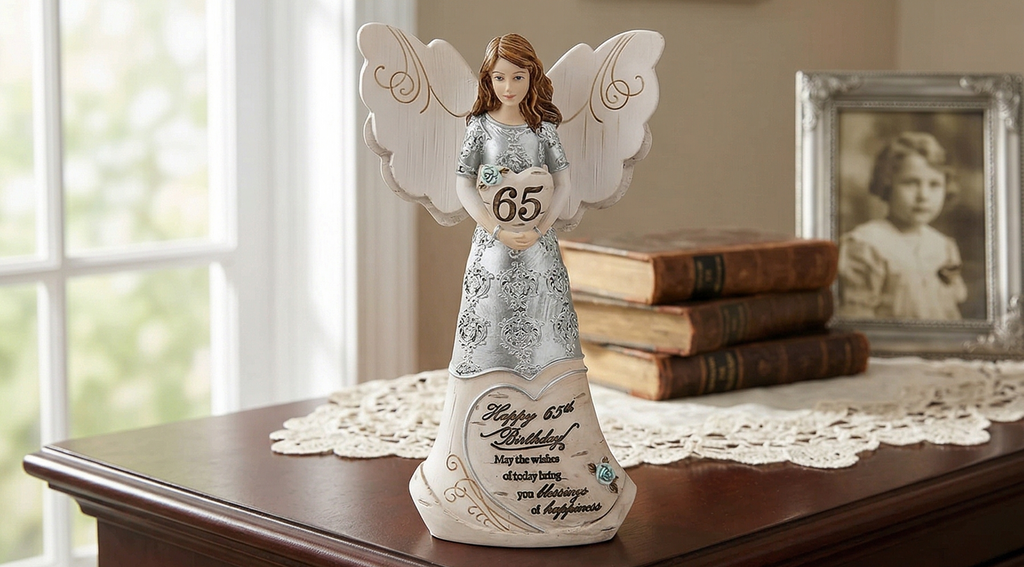 Pavilion Gift Company 65th Birthday - 6" Angel Holding a Heart, Beige