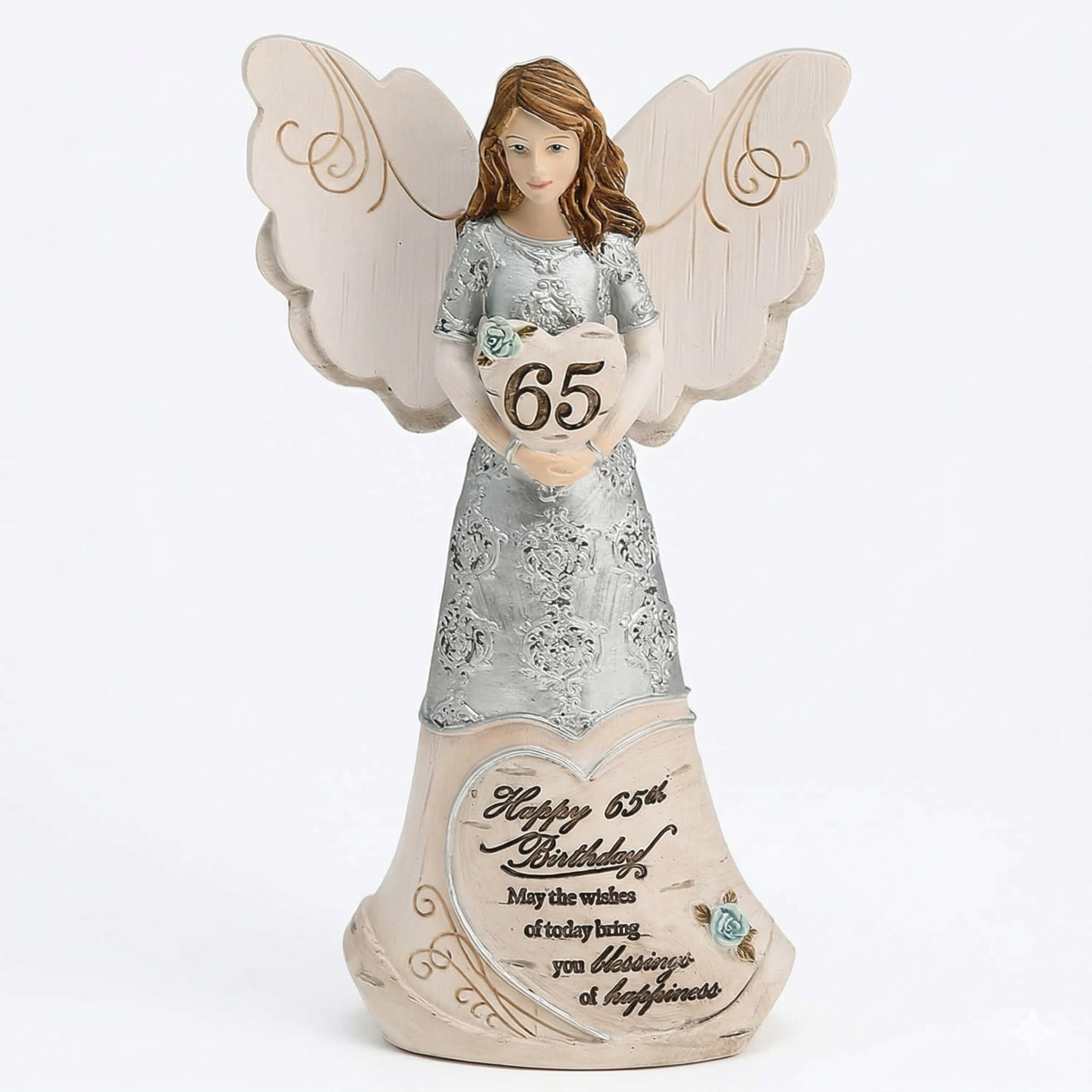 Pavilion Gift Company 65th Birthday - 6" Angel Holding a Heart, Beige