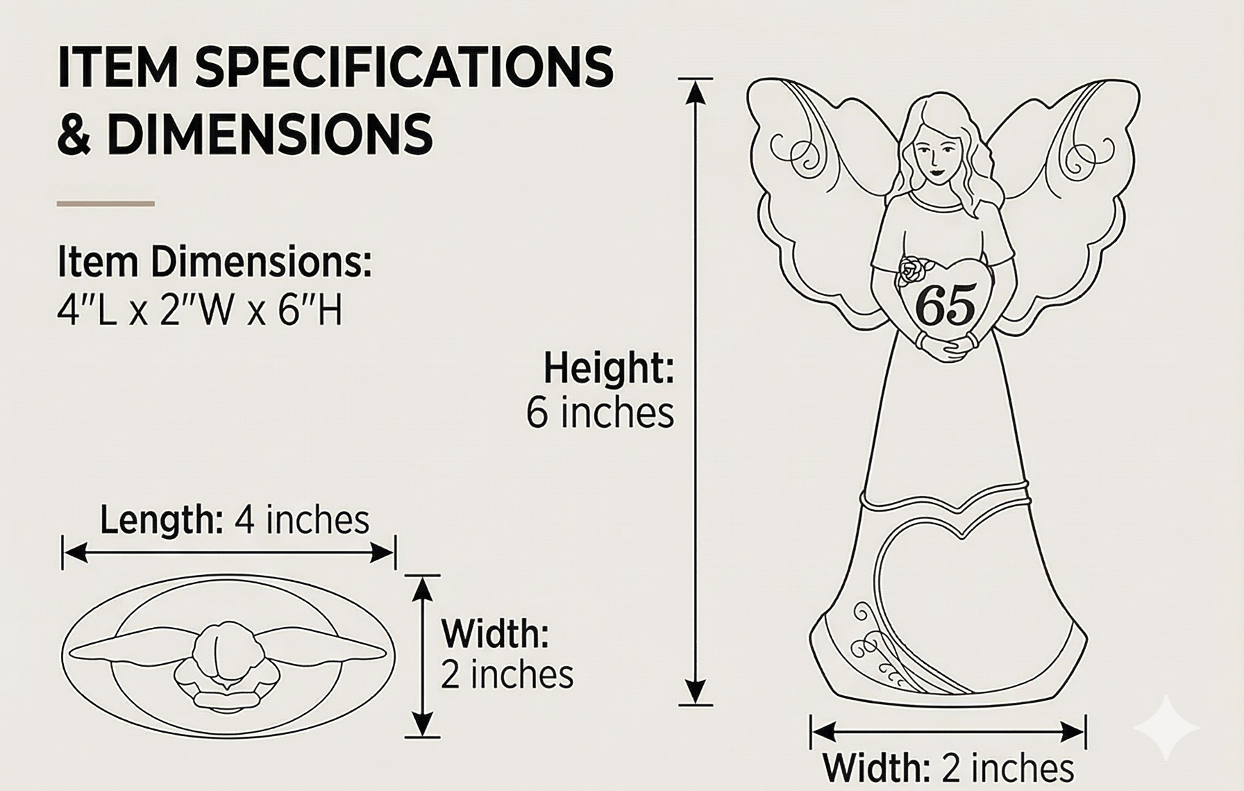 Pavilion Gift Company 65th Birthday - 6" Angel Holding a Heart, Beige