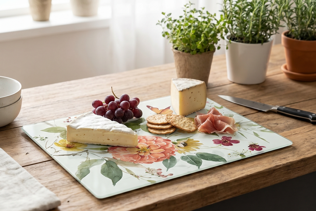 CounterArt Nature's Blessings 3mm Tempered Glass Cutting Board 15” x 12” Serving Board Charcuterie Board