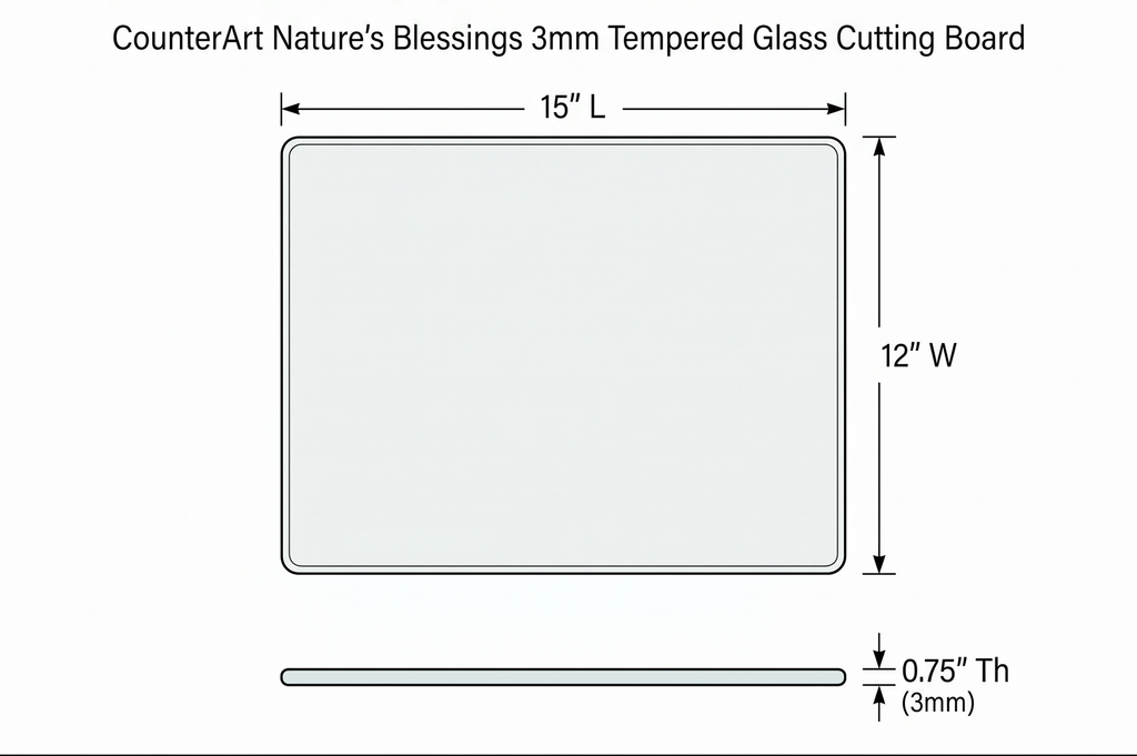 CounterArt Nature's Blessings 3mm Tempered Glass Cutting Board 15” x 12” Serving Board Charcuterie Board