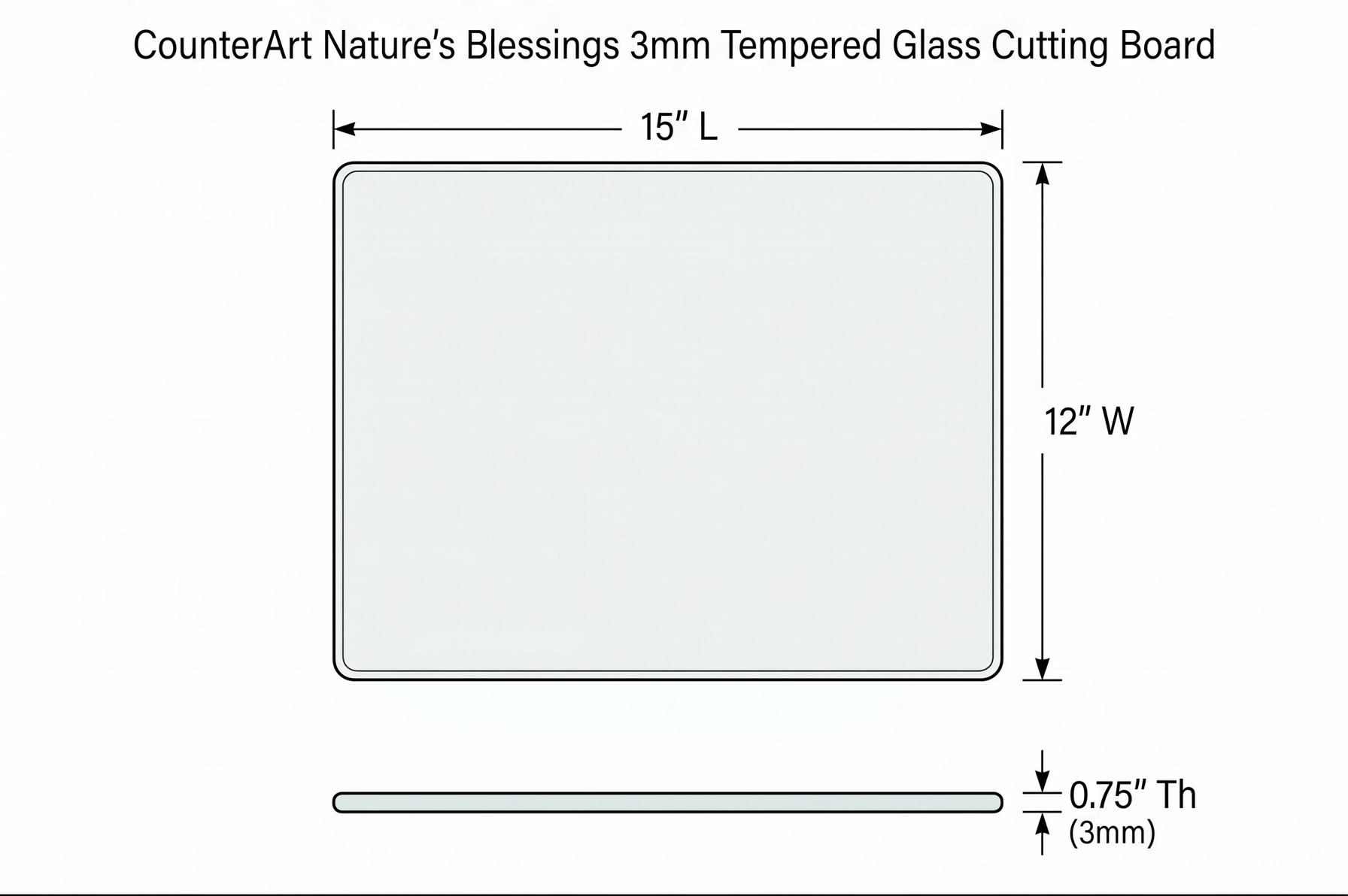 CounterArt Nature's Blessings 3mm Tempered Glass Cutting Board 15” x 12” Serving Board Charcuterie Board
