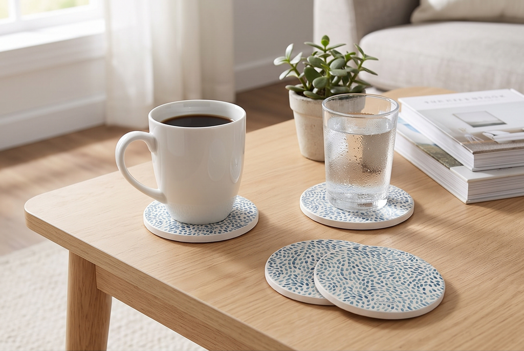 Thirstystone Drift Marks 4 Pack Absorbent Stone Coasters with Protective Cork Backing Manufactured in the USA Artistic Easily Wipes Clean