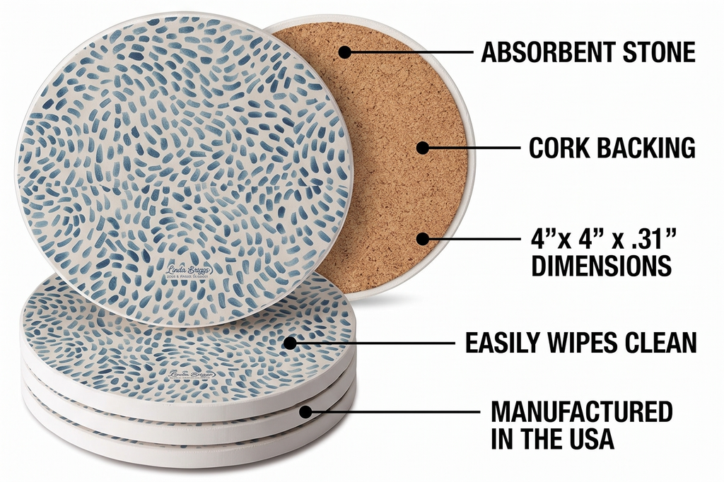 Thirstystone Drift Marks 4 Pack Absorbent Stone Coasters with Protective Cork Backing Manufactured in the USA Artistic Easily Wipes Clean