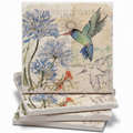 Thirstystone Flower Garden Designs 4 Pack Assorted Tumbled Tile Stone Coasters with Protective Cork Backing 4" Square Manufactured in The USA (Hummingbird Study)