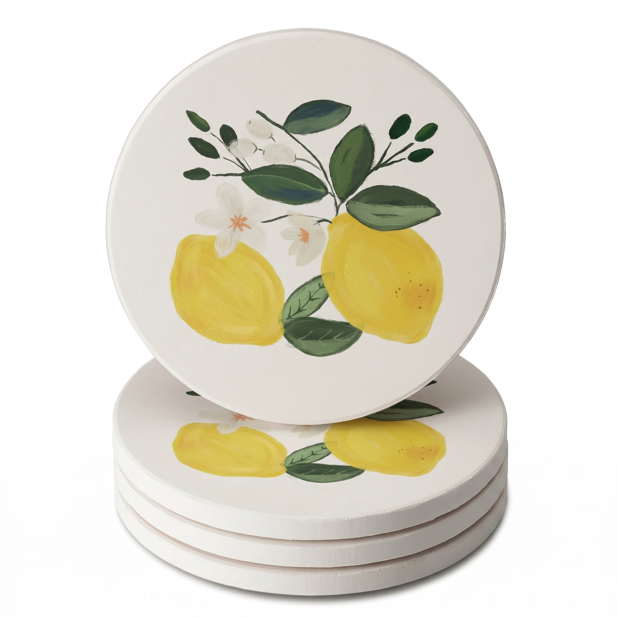 Thirstystone Lemon Blossom 4 Pack Absorbent Stone Coasters with Protective Cork Backing Manufactured in The USA Artistic Easily Wipes Clean