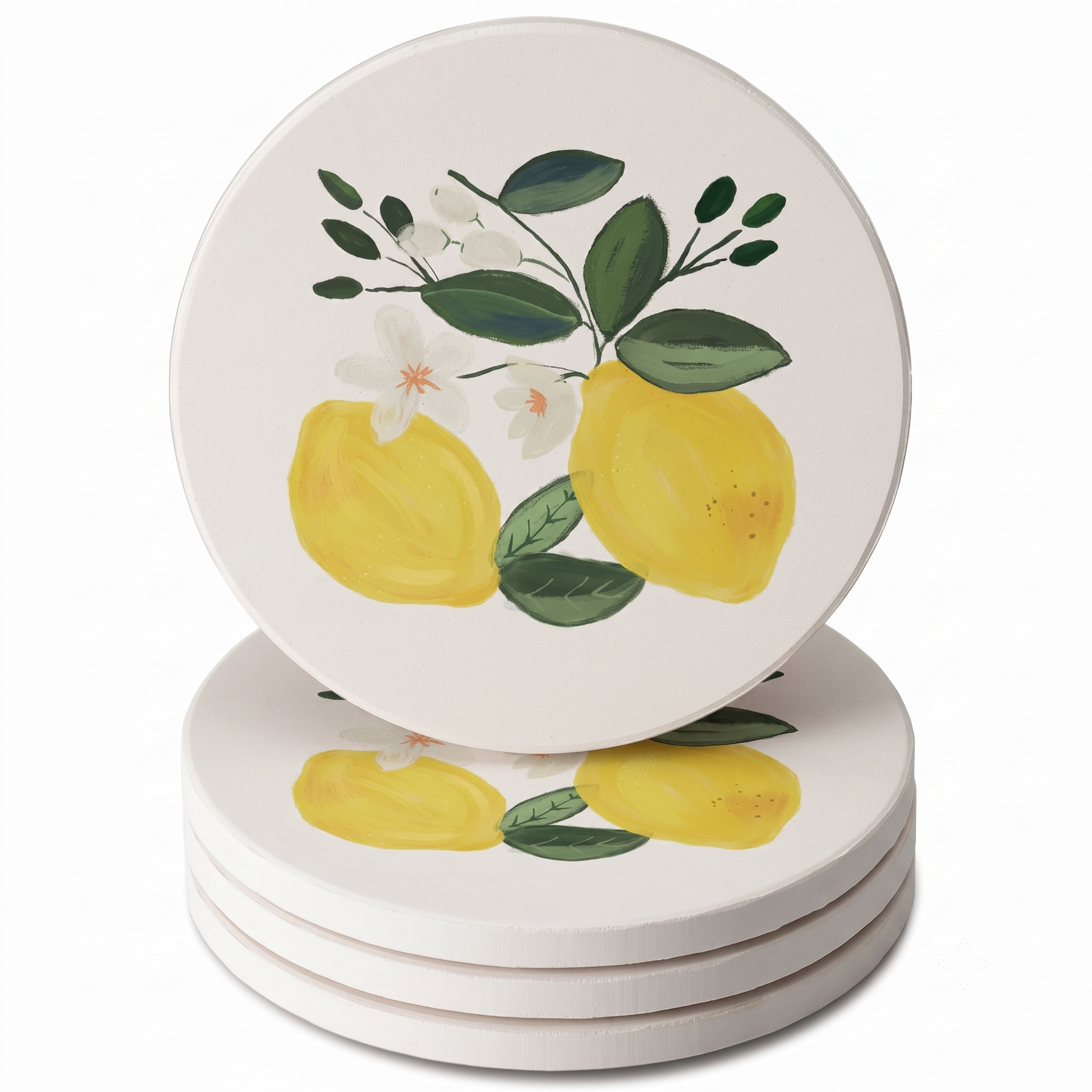 Thirstystone Lemon Blossom 4 Pack Absorbent Stone Coasters with Protective Cork Backing Manufactured in The USA Artistic Easily Wipes Clean
