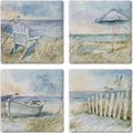 Thirstystone Coastal Sanctuary 4 Pack Assorted Tumbled Tile Stone Coasters with Protective Cork Backing Manufactured in The USA Absorbent Easily Wipes Clean