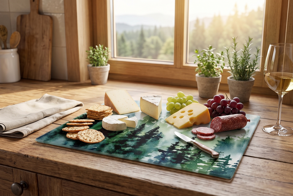 CounterArt Tree Line 3mm Tempered Glass Cutting Board 12" x 15" Serving Board Charcuterie Board