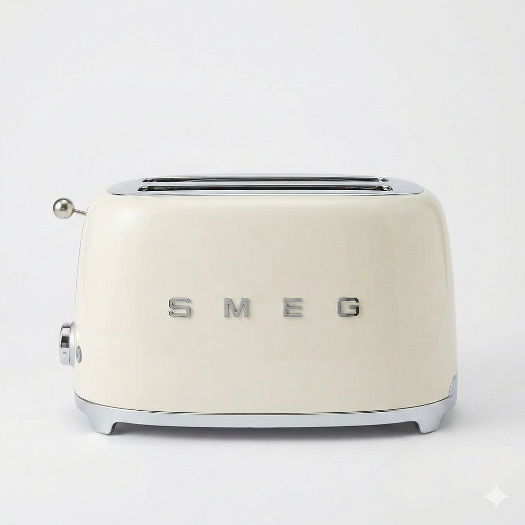 SMEG TSF02 4-Slice Toaster, 50s Retro Style, 2 Extra-Wide Long Slots, Bagel Defrost Reheat Functions, Stainless Steel - Cream