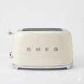 SMEG TSF02 4-Slice Toaster, 50s Retro Style, 2 Extra-Wide Long Slots, Bagel Defrost Reheat Functions, Stainless Steel - Cream