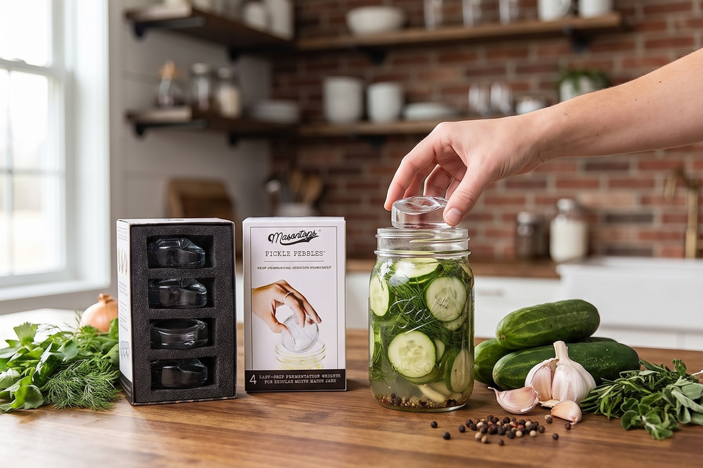 Masontops Pickle Pebble Glass Fermenting Weights - Pickling Fermentation Weight Set - Small Mouth Size For Mason Jar Fermentation Kit