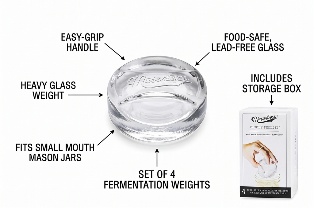 Masontops Pickle Pebble Glass Fermenting Weights - Pickling Fermentation Weight Set - Small Mouth Size For Mason Jar Fermentation Kit