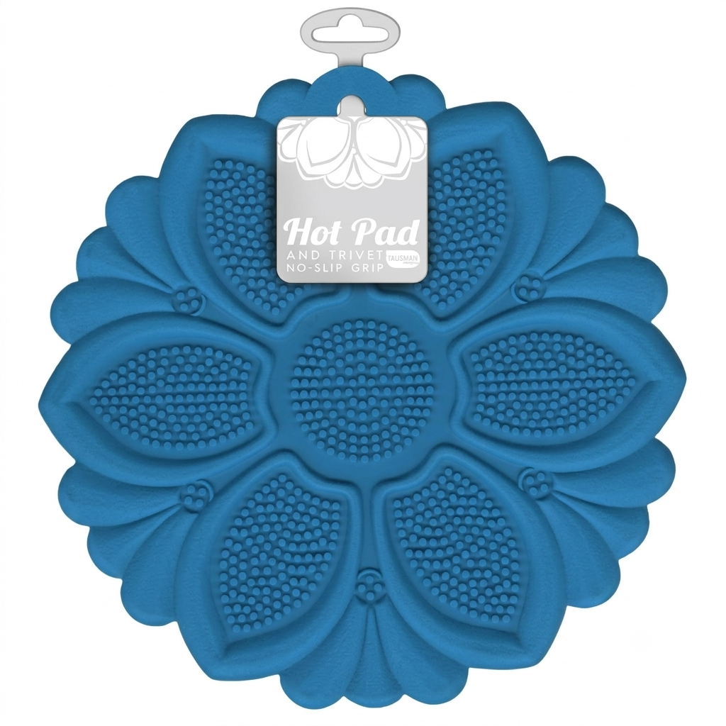 Talisman Designs No-Slip Grip Silicone Hot Pad & Trivet, Surface Protection from Hot Dishes, Up to 500-Degree Heat Resistance, Multipurpose Kitchen Supplies, Blue (Set of 1)