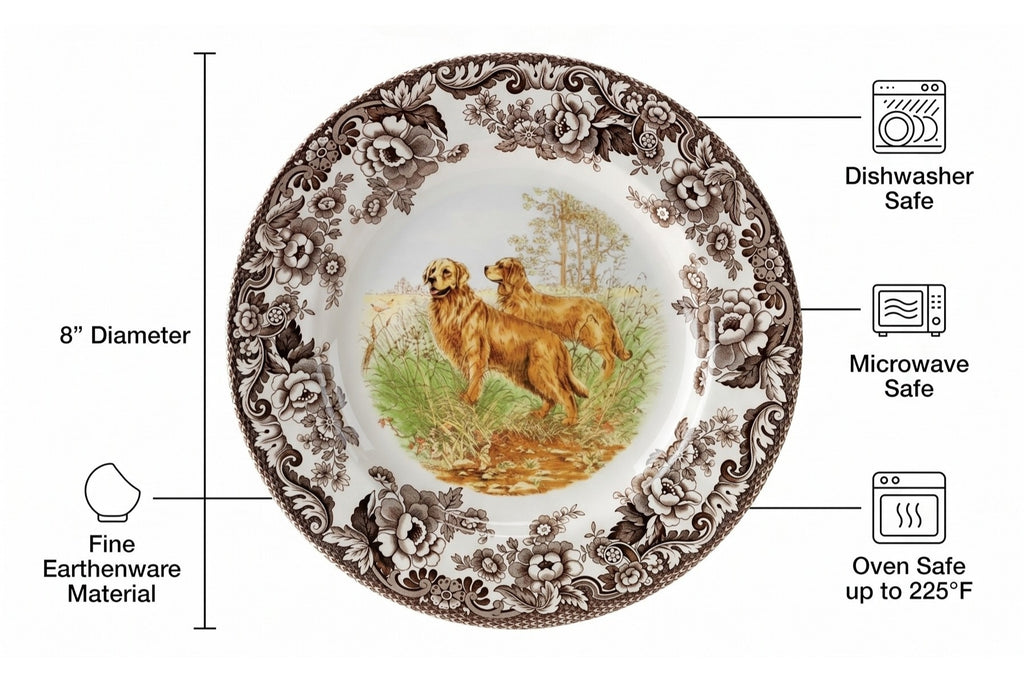 Spode Woodland Hunting Dogs Golden Retriever Salad Plate