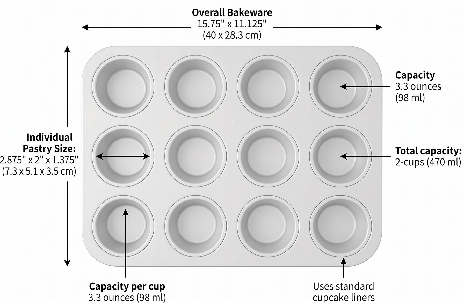 Fat Daddio's Anodized Aluminum Standard Muffin Pan, 11.2 x 15.8 Inch