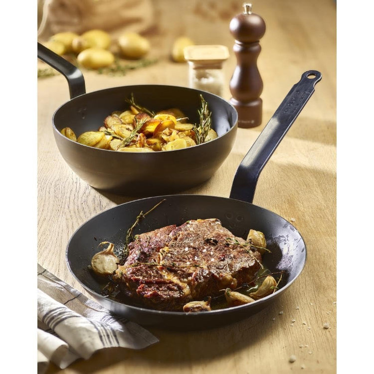 De Buyer - Blue Carbon Steel Fry Pan 2mm Thick - 11” Diameter, 8.3” Cooking Surface - Oven Safe - PFAS, PFOA & PFOS Free - Made in France