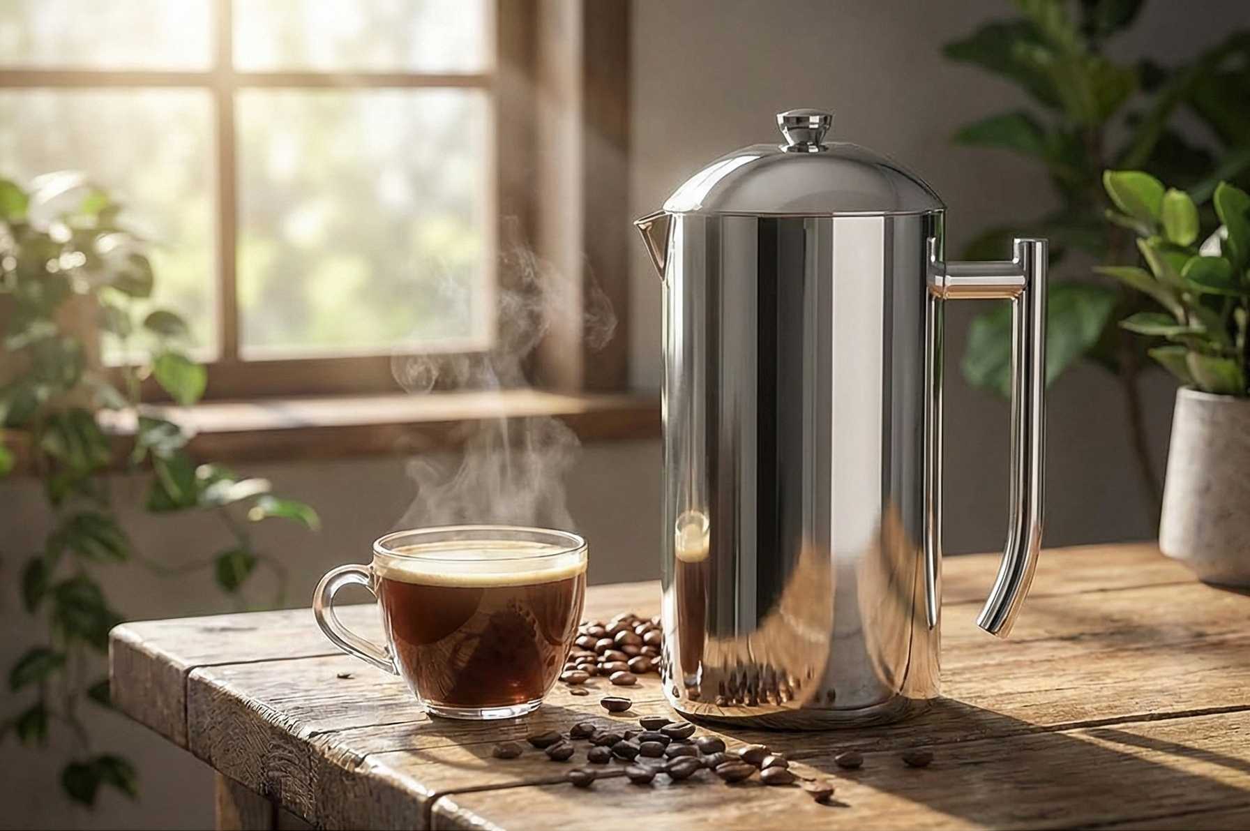 Frieling French Press Coffee Maker - 17 oz, Polished Stainless Steel - Double-Wall Insulated French Press & Cold Brew Pitcher for Camping & Travel - Manual Non-Plastic Coffee Maker