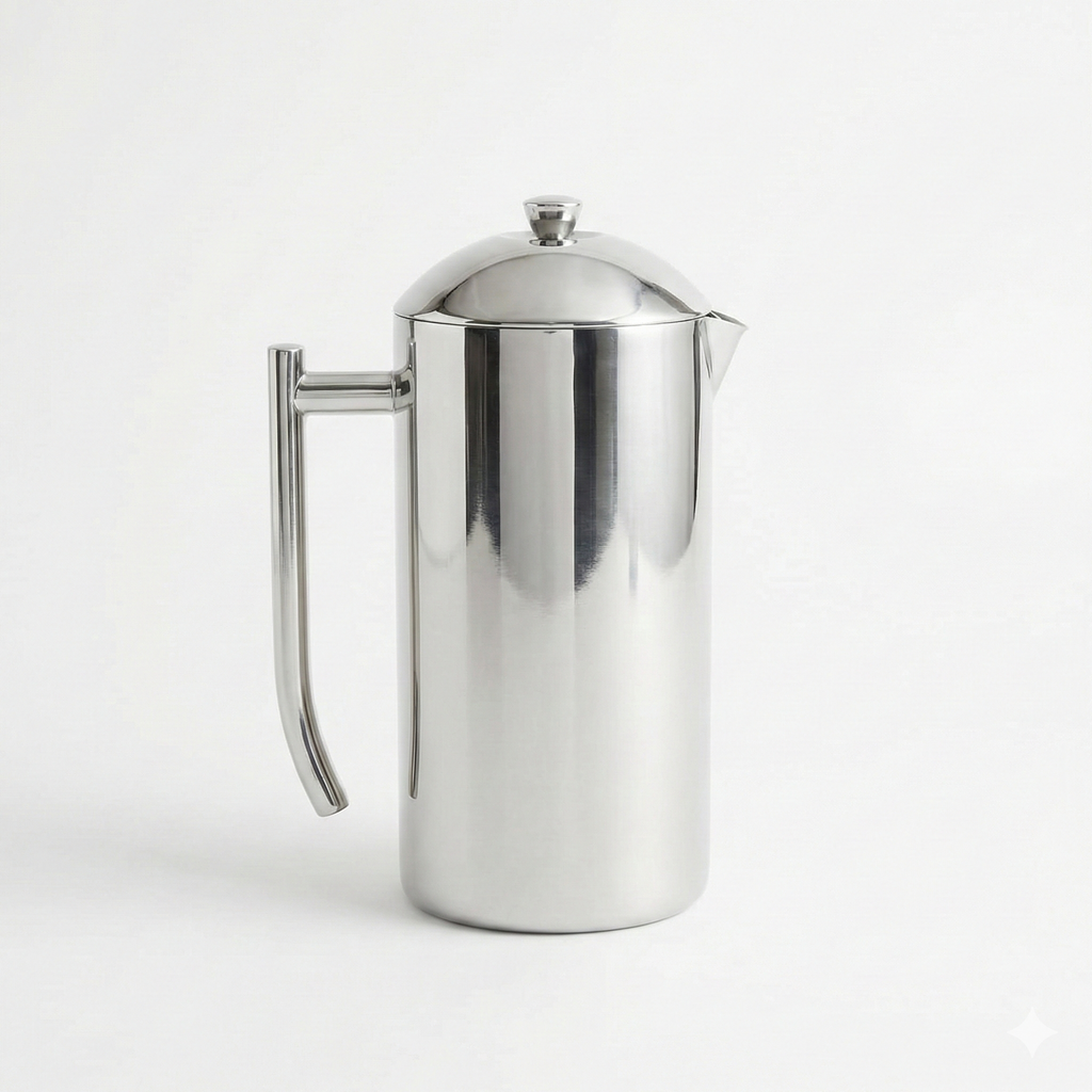 Frieling French Press Coffee Maker - 17 oz, Polished Stainless Steel - Double-Wall Insulated French Press & Cold Brew Pitcher for Camping & Travel - Manual Non-Plastic Coffee Maker