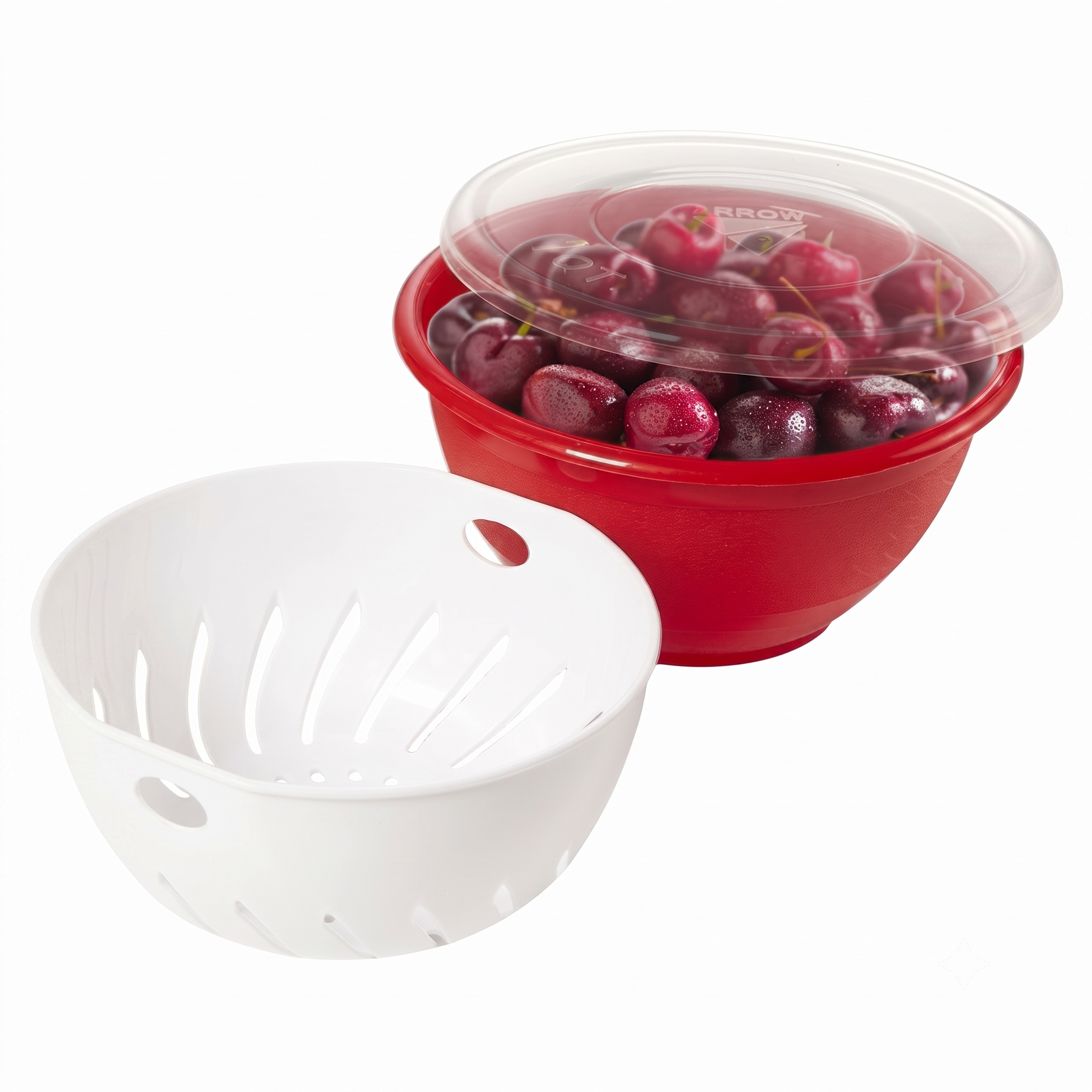 Arrow Home Products Berry Bowl & Berry Colander Set - Fruit Strainer Container with Lid, Rinse Store & Serve - Made in USA, Dishwasher Safe, BPA Free, 1 Quart, Assorted Colors (Either Red or Green)