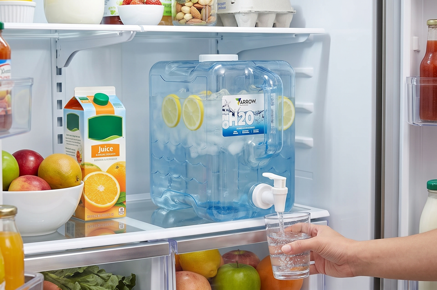 Arrow Home Products 2 Gallon Drink Dispenser for Fridge - Plastic Beverage Dispenser with Spigot for Easy Dispensing - BPA Free Plastic - Convenient Handle, Easy-Pour Spout