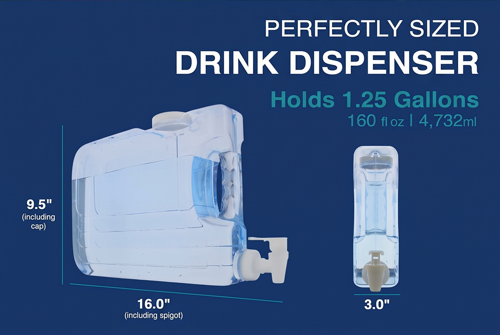 Arrow Home Products Oasis Drink Dispenser for Fridge, 1.25 Gallon - Plastic Beverage Dispenser with Spigot for Easy Dispensing - BPA Free Clear Plastic - Convenient Handle, Easy-Pour Spout
