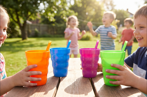 Arrow Home Products Sip-A-Cup with Built-In Straw, 10oz, 4pk - Great for Everyday Use - BPA Free, Made in the USA, Stackable - Purple, Blue, Green, Orange