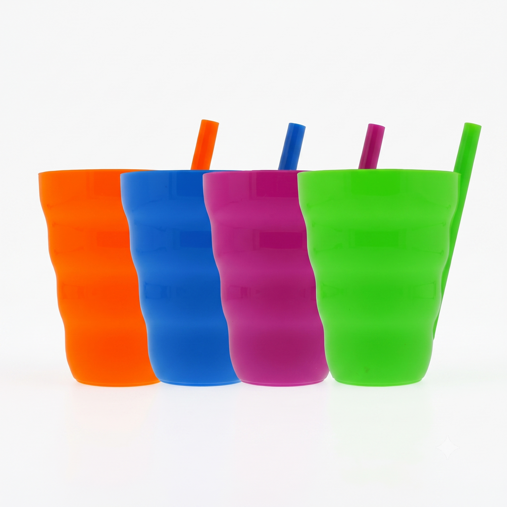 Arrow Home Products Sip-A-Cup with Built-In Straw, 10oz, 4pk - Great for Everyday Use - BPA Free, Made in the USA, Stackable - Purple, Blue, Green, Orange