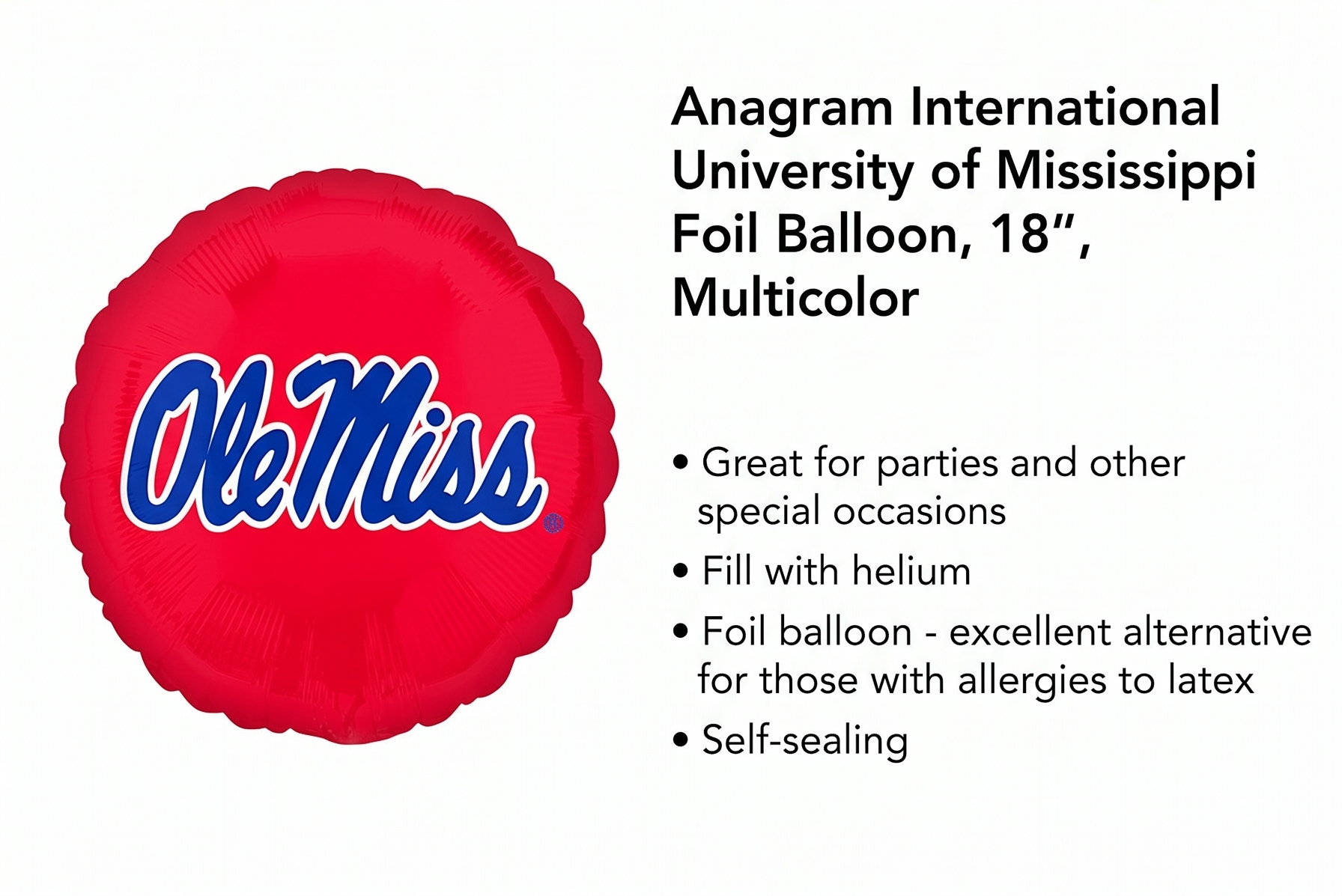 Anagram International University of Mississippi Foil Balloon, 18", Multicolor