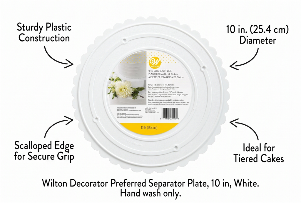 Wilton Decorator Preferred Separator Plate, Sturdy Cake Stacking Plate for Tiered Cakes & Wedding Cakes, 10 in, White