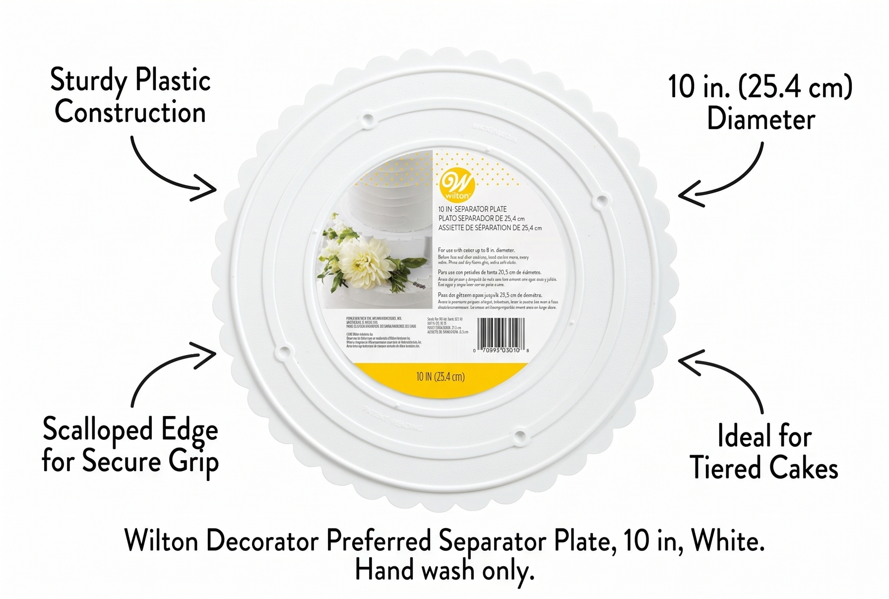 Wilton Decorator Preferred Separator Plate, Sturdy Cake Stacking Plate for Tiered Cakes & Wedding Cakes, 10 in, White