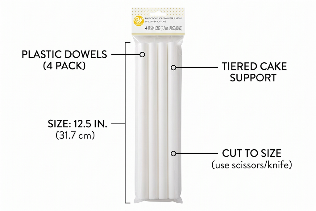 Wilton Plastic Cake Dowels (4 Pack), Cake Decorating Support, 12.5 Inch Cake Dowels For Tiered Cakes Dowel Rods (white)