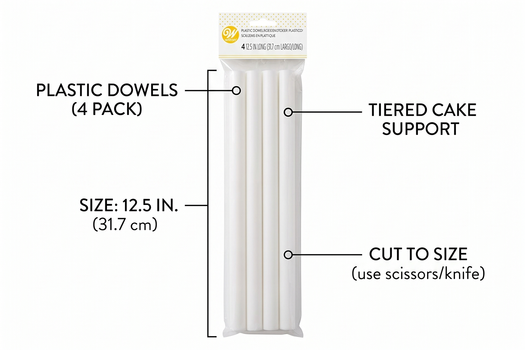 Wilton Plastic Cake Dowels (4 Pack), Cake Decorating Support, 12.5 Inch Cake Dowels For Tiered Cakes Dowel Rods (white)
