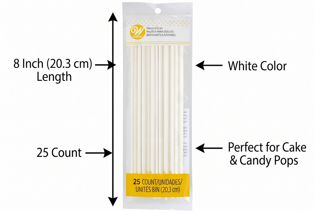 Wilton White Lollipop and Cake Pop Sticks, 8 Inch, 25 Count