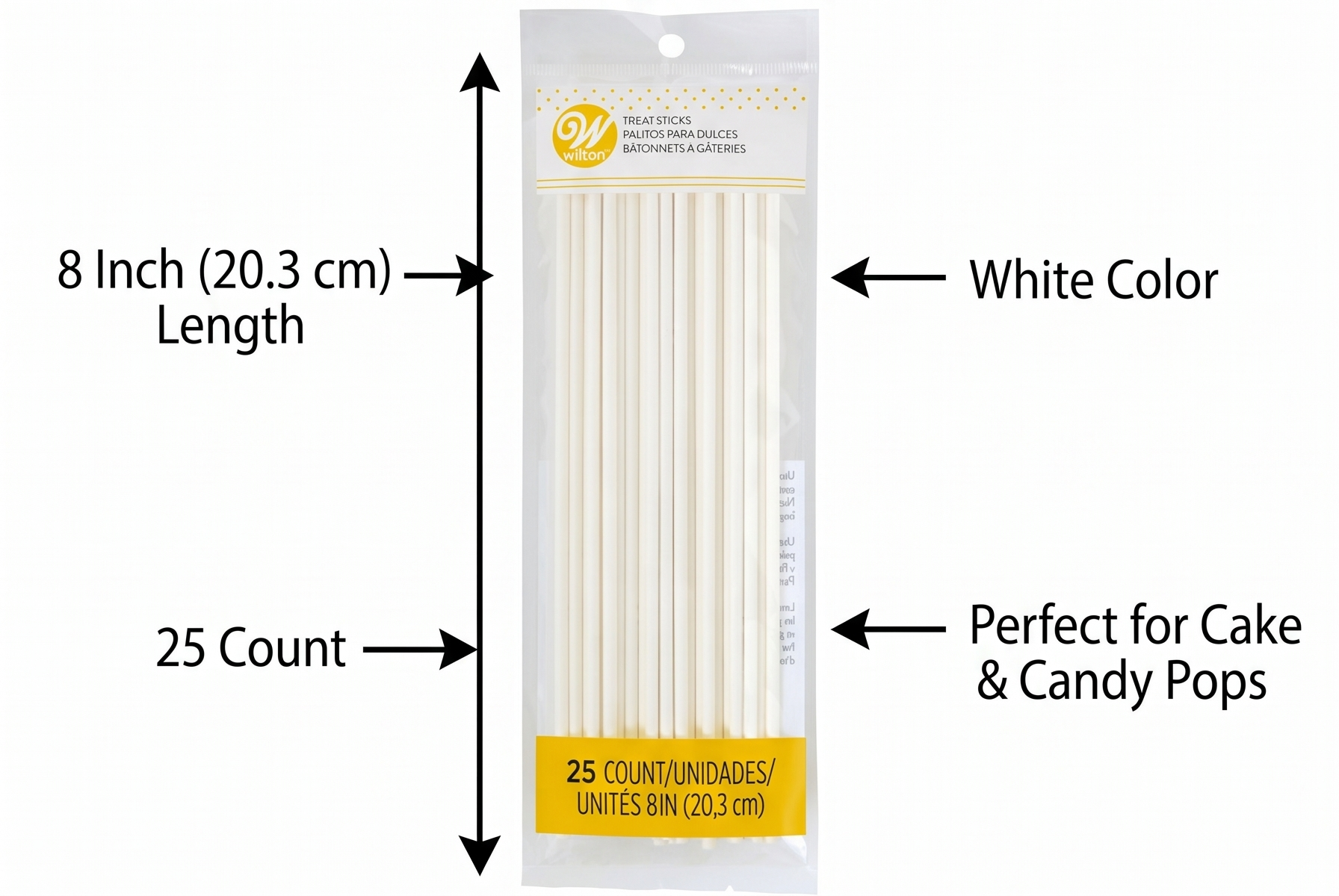 Wilton White Lollipop and Cake Pop Sticks, 8 Inch, 25 Count