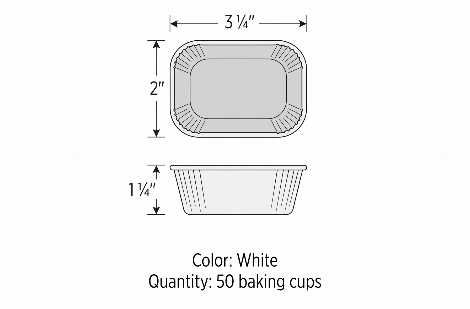 Petite Loaf Cups-White 50/Pkg 1.25"X3.25"