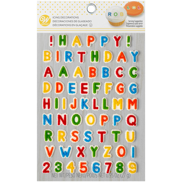 Wilton Happy Birthday Letters Cake Decorations, 68-Count Icing Letters & Numbers, Assorted Colors for Cakes, Cupcakes & Cookies, Made in USA