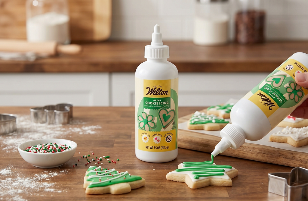 Wilton Cookie Icing, Quick-Setting, No Heating Needed Squeeze Bottle for Decorating Sugar Cookies & Holiday Treats, 7.5 oz., Green