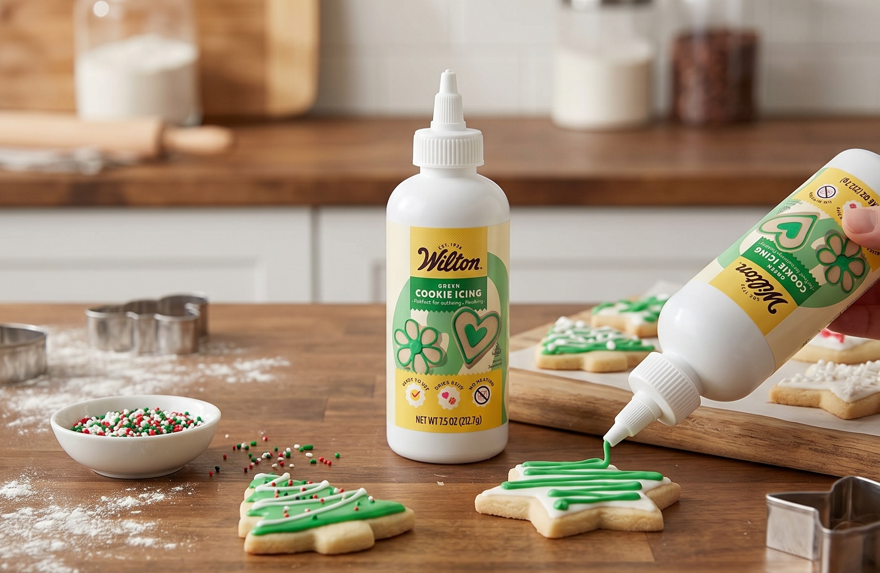 Wilton Cookie Icing, Quick-Setting, No Heating Needed Squeeze Bottle for Decorating Sugar Cookies & Holiday Treats, 7.5 oz., Green