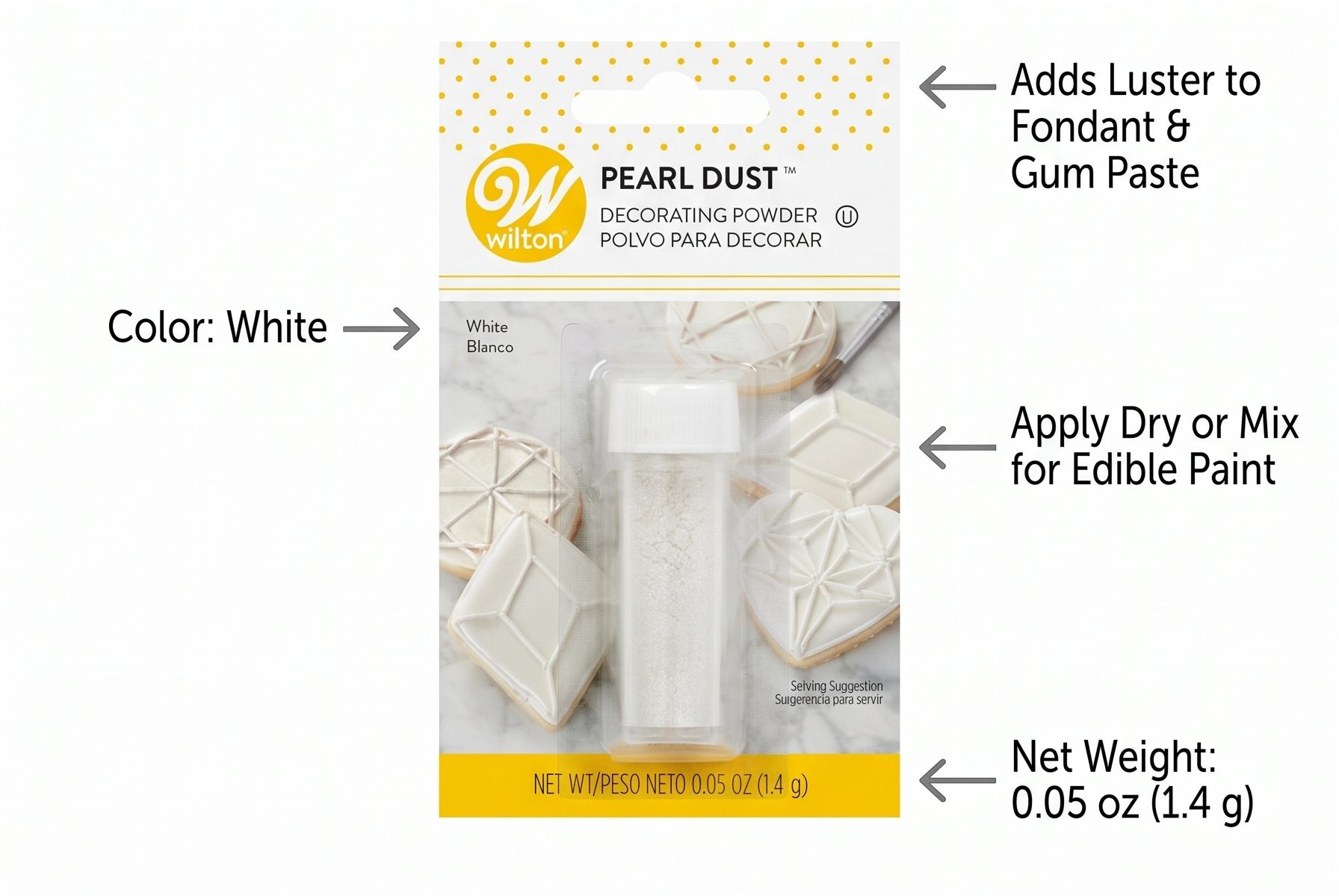 Wilton 703-1355 White Pearl Dust 0.05 Ounce (1.4 Grams)