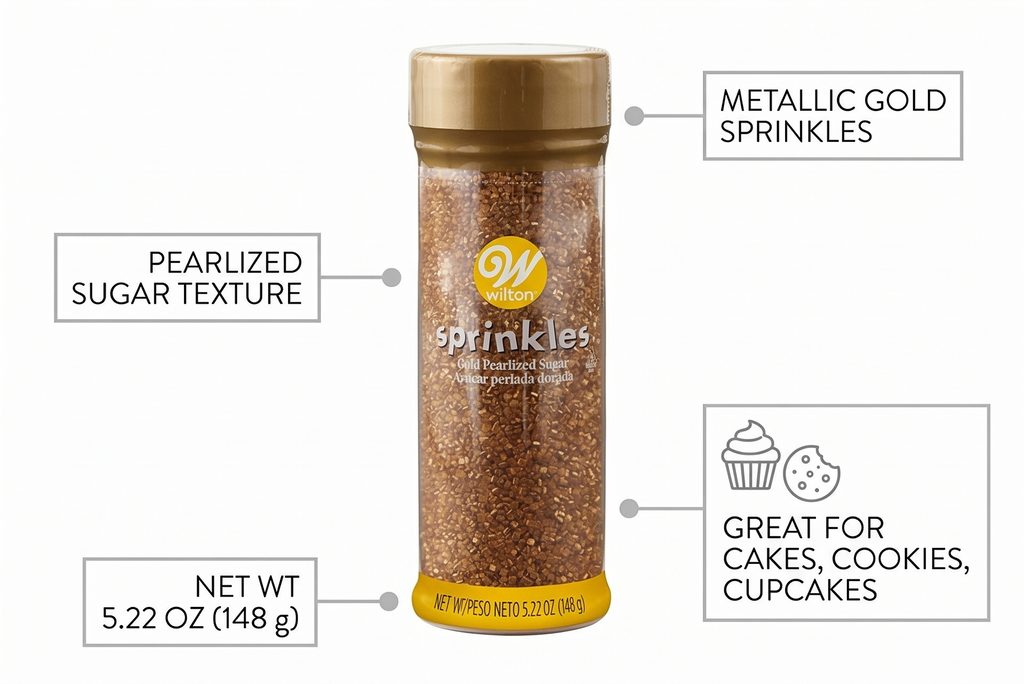 Wilton Pearlized Sugar Sprinkles for Cookie & Cake Decorating, 5.22 oz., Gold